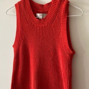 LOFT Bright Red Knit Sleeveless Sweater Medium
